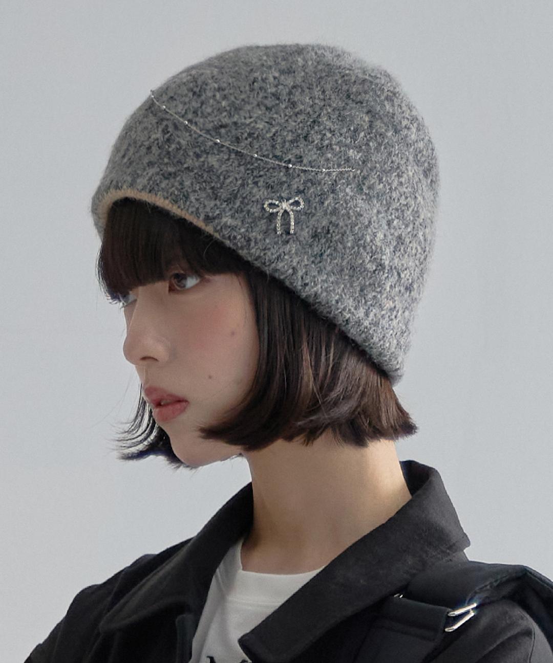 Gleam Ribbon Knit Beanie-Gray