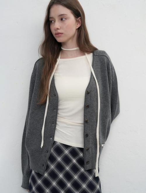 새들 숄더 세미 루즈 가디건 [CHARCOAL] / WBE3L04505