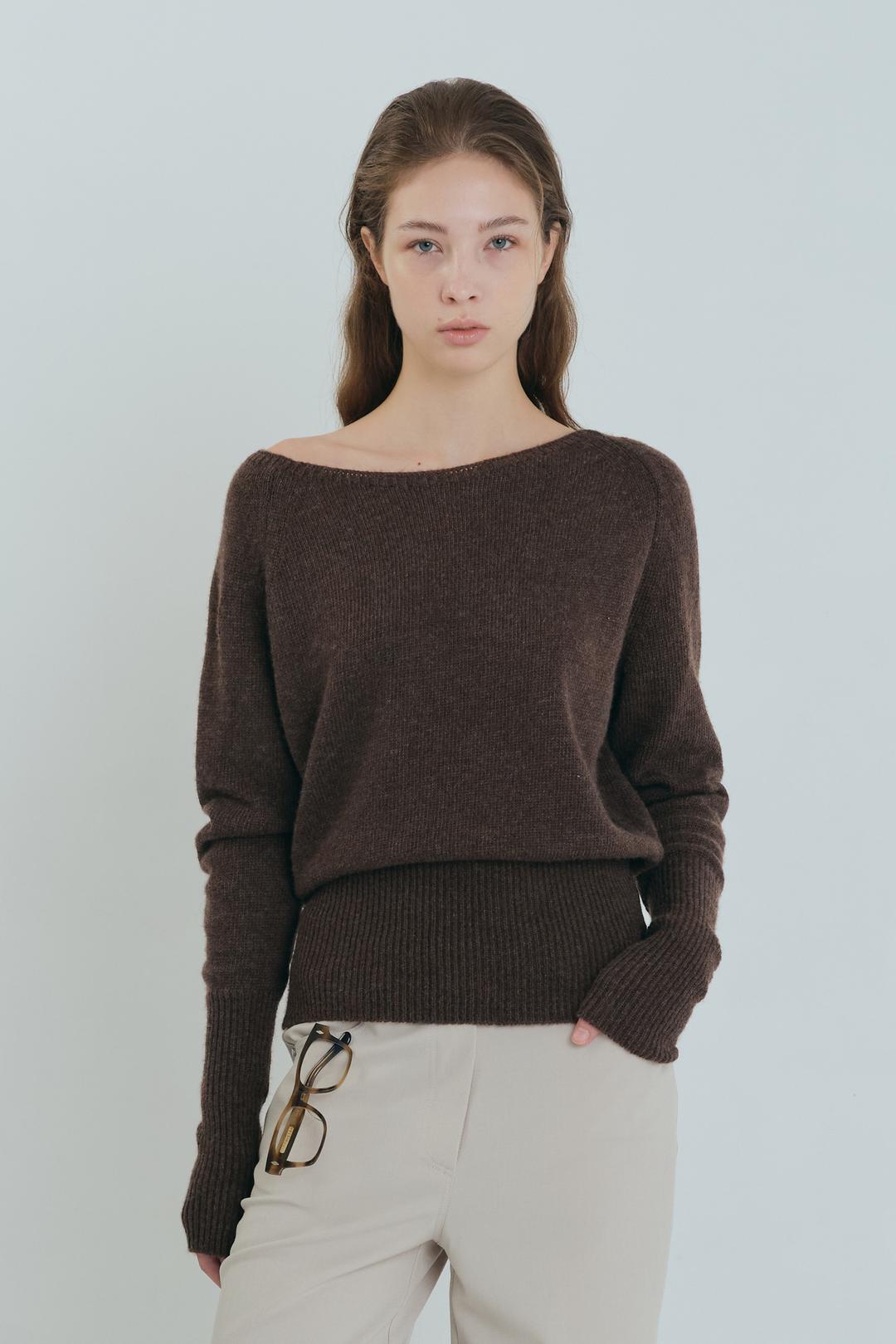 Cashmere Blend Off-Shoulder Knit - Brown
