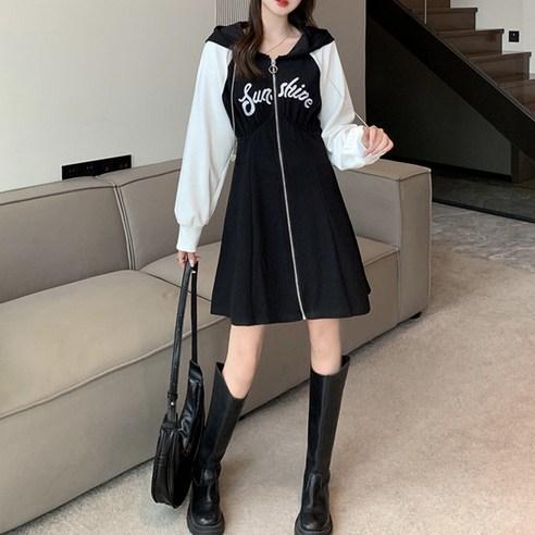 구디프 레터링 풀집업 나그랑 플레어 후드 원피스 - 원피스 | 쿠팡