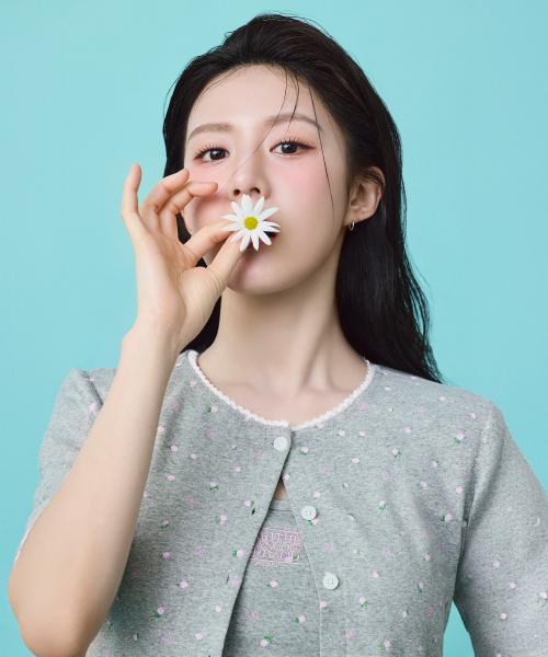 W FLOWER CARDIGAN TEE melange gray