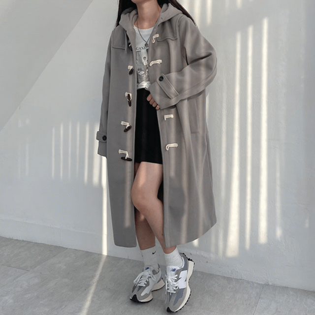 [unisex] 모노 후드 롱 떡볶이 코트 (블랙,그레이)