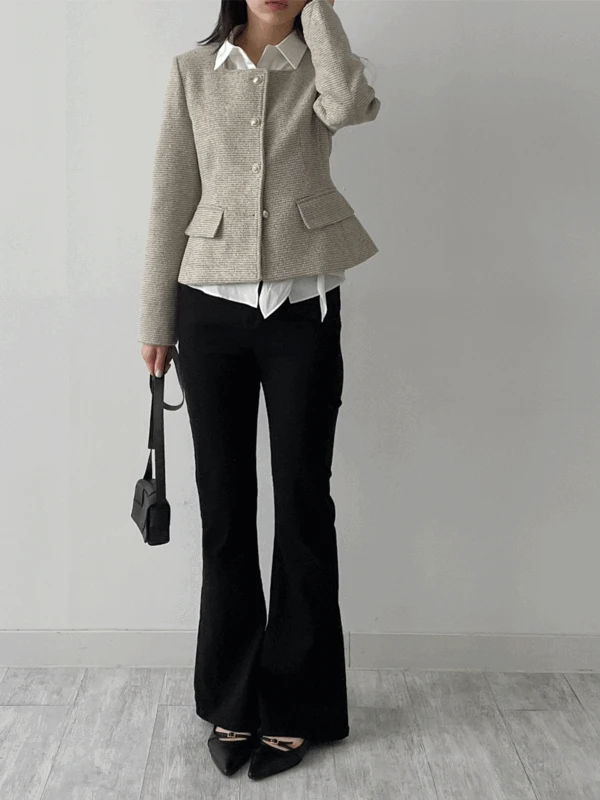 [허리잘록핏/하객룩추천] 블러썸 스퀘어넥 트위드 숏 자켓