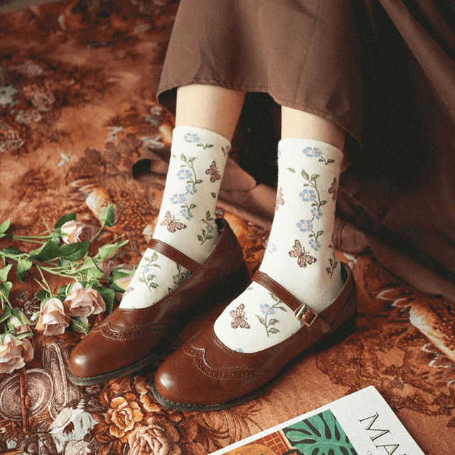 [4set] 오키드 나비 꽃 패턴 삭스 양말 세트 ac0087