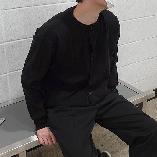 [쓰리하우스] 남자 라운드넥 오버핏 루즈핏 기본 무지 가디건 2color