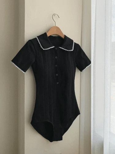 [M~XL] 카라 니트 반팔 배색 모노키니 수영복