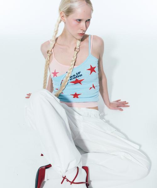 SHIRRING STAR SLEEVELESS TOP SKYBLUE