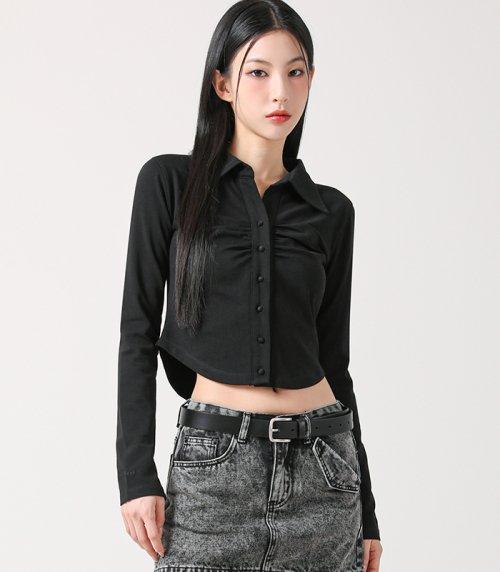 Nicole Cara Shirring Shirt BLACK
