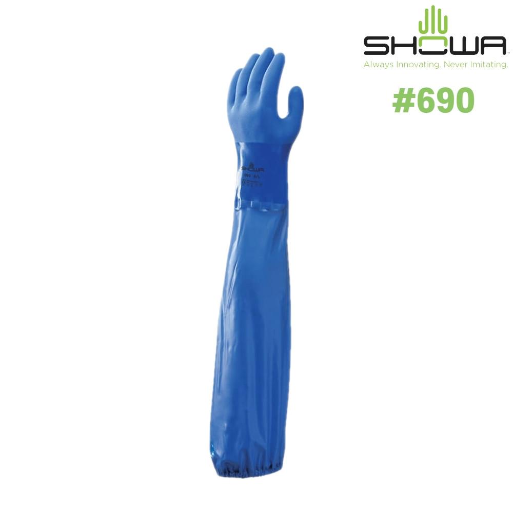 SHOWA 690 PVC 삼중 코팅 토시형 안전 장갑 내유 내화학 방수 작업용 쇼와