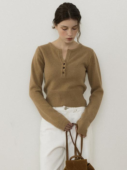 Henly-neck wool yak knit_Camel