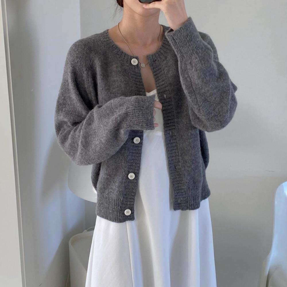 여자 알파카 오버핏 데일리 니트 울 라운드 가디건