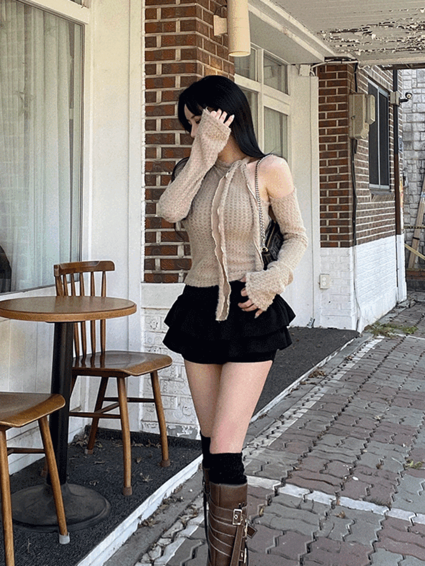 Suede frill skirt