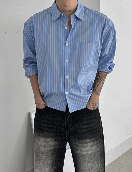 미유 스트라이프 크롭 셔츠