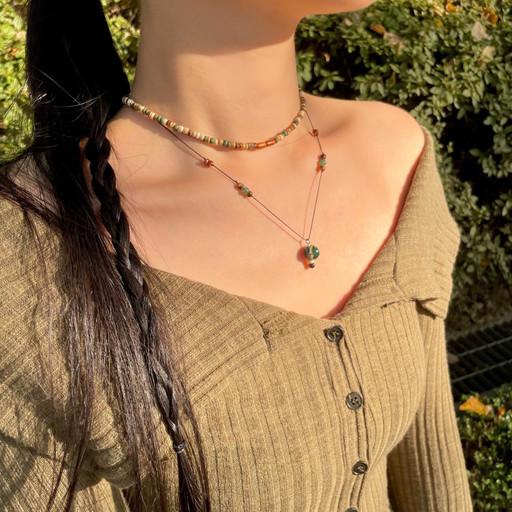 그린 우드 도토리 빈티지 목걸이