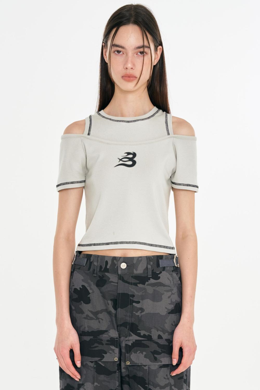 B 컷아웃 오프숄더 크롭티 [라이트 그레이]