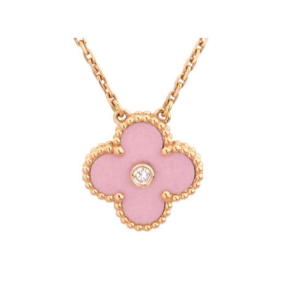 Van Cleef &amp; Arpels Diamond Porcelain Limited Edition Alhambra Rose Gold Necklace