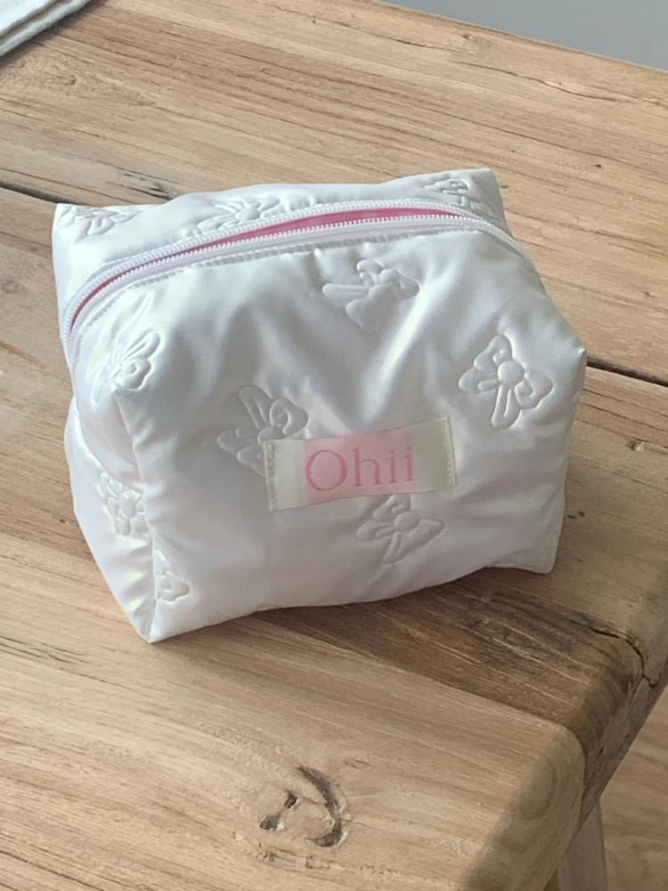 [바로배송/오히 MADE] 글로우 화이트 리본 파우치