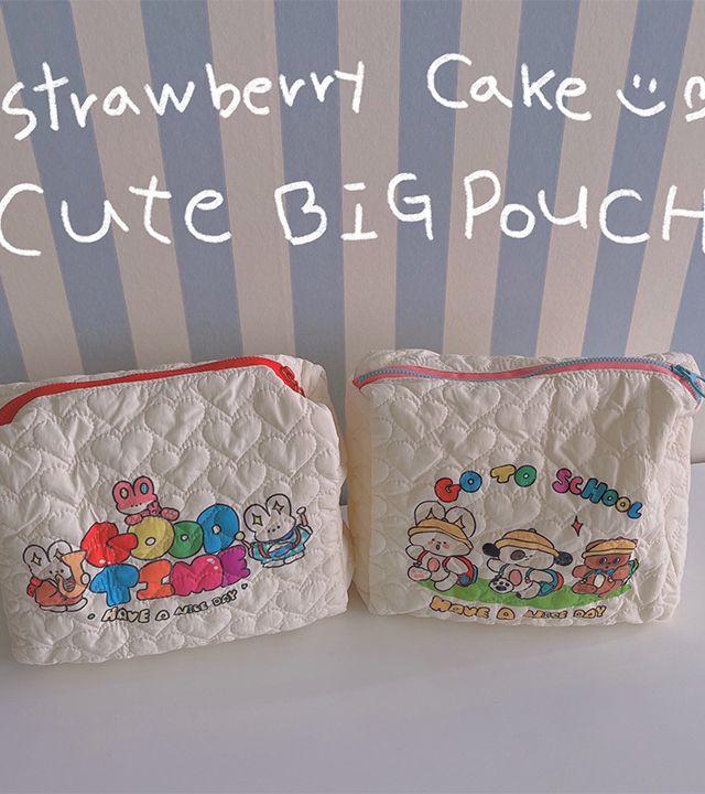 누빔 스쿨룩 토끼 곰돌이 화장품 다용도 메이크업 휴대용 데일리 멀티 여성용품학생 정리 미니 필통 수납케이스 여행 생리대 아이패드미니 갤럭시탭 8.3인치 파우치 2color