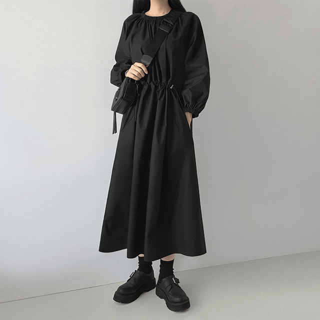 바스락 코튼 투웨이 스트링 롱 원피스 (2color)