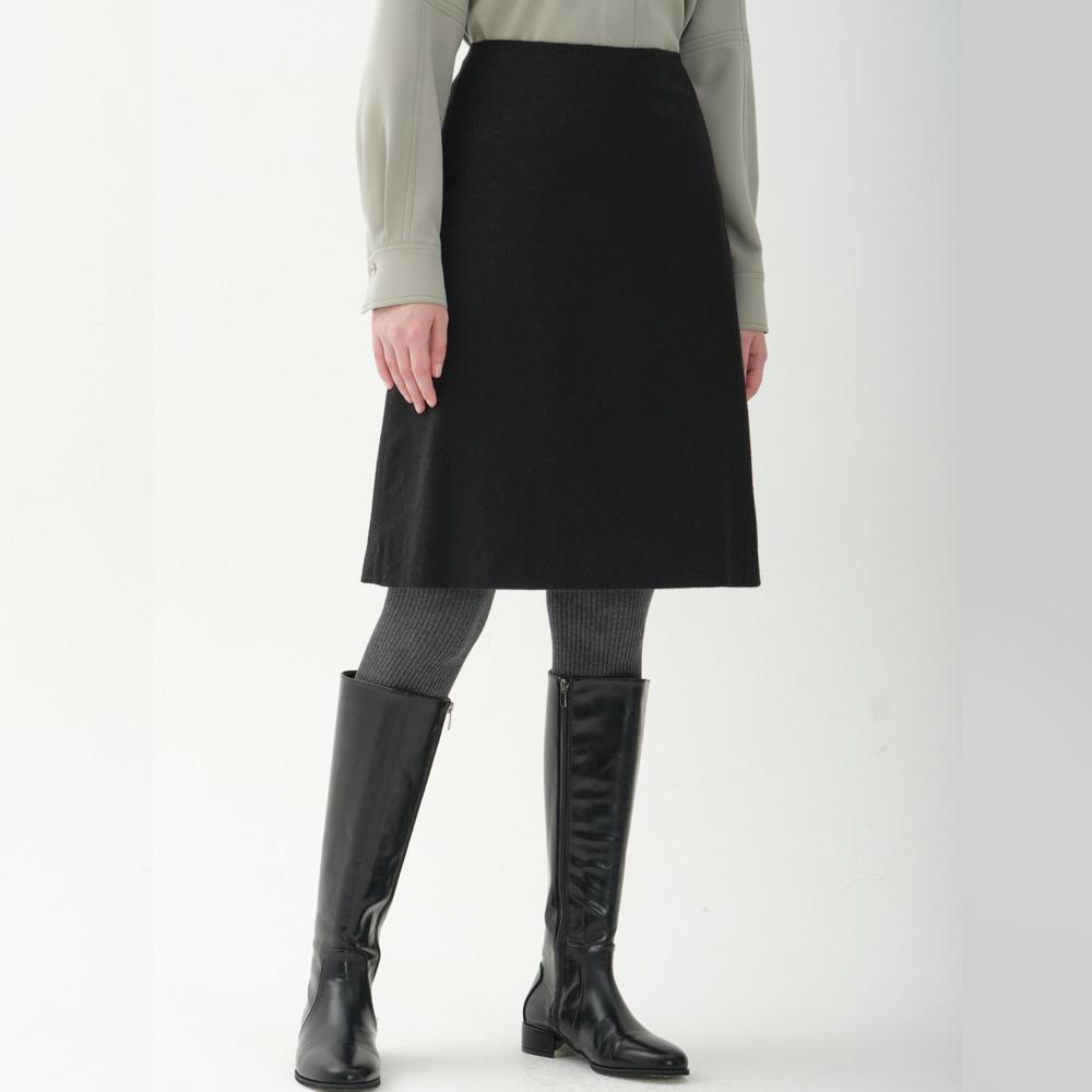 wool blend A-line skirt_black
