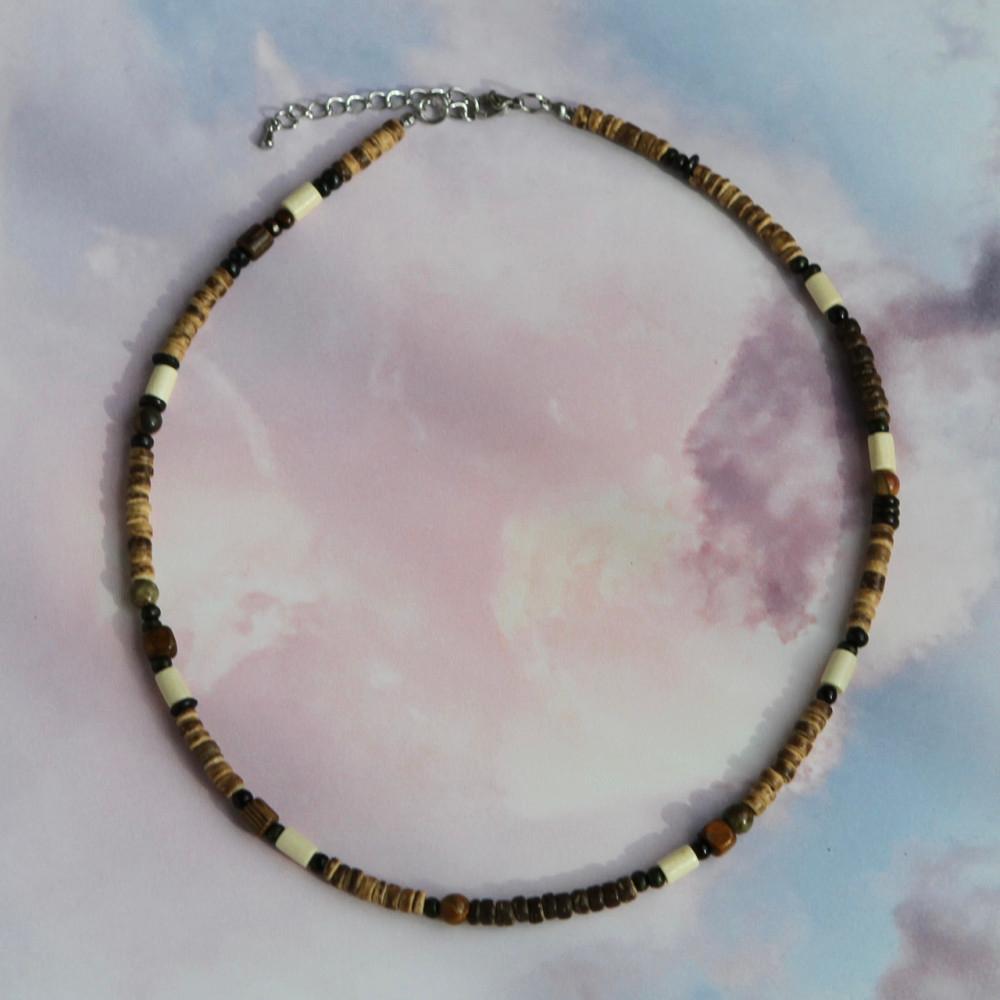 [휘요] 브라운 천연석 우드목걸이