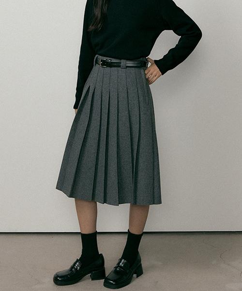 wool pleated midi skirt-charcoal