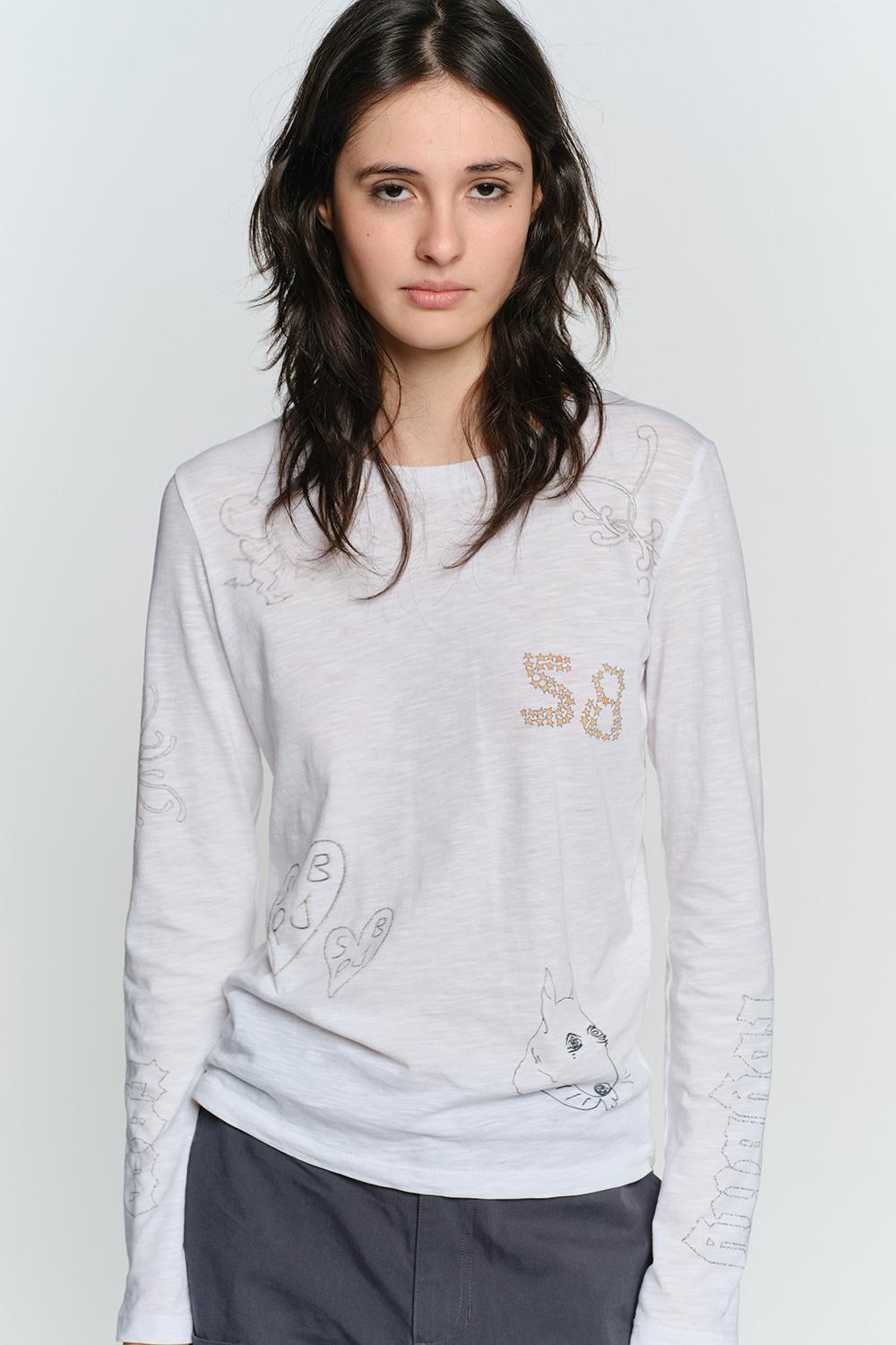 RAW INK LONG SLEEVE TOP, WHITE