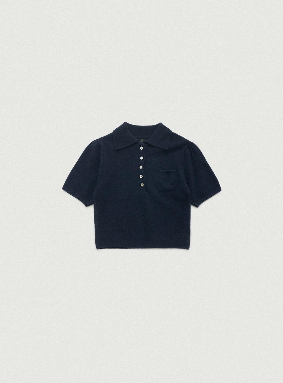 Fluffy Half Collar Knit_Navy