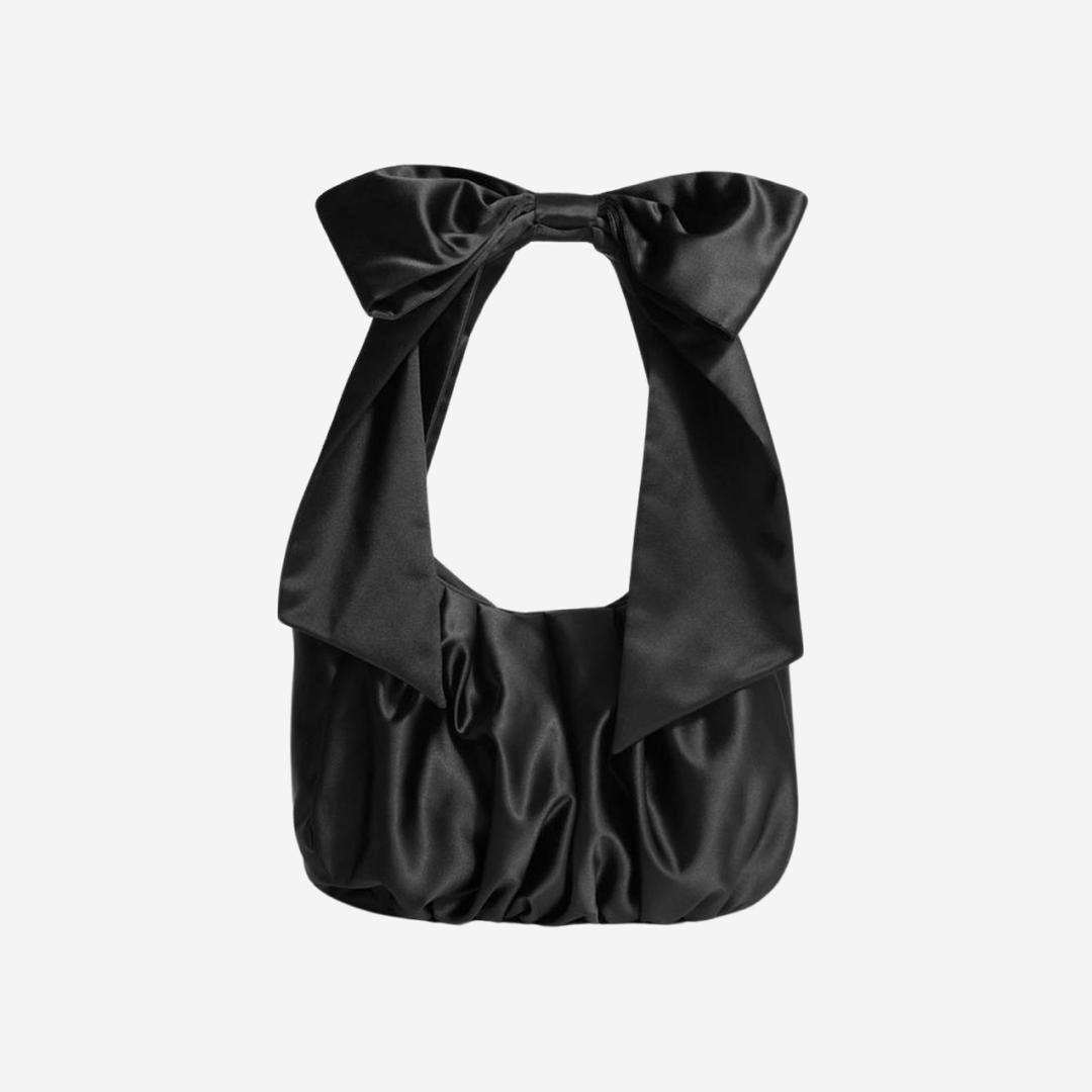 & Other Stories Large Satin Bow Bag Black