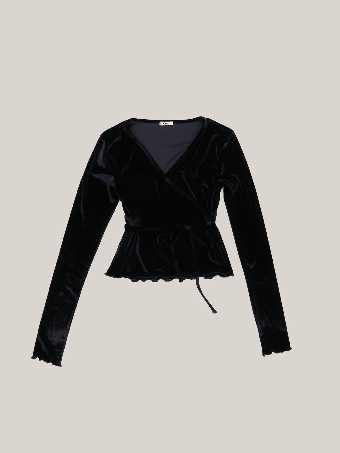 VELVET WRAP SHIRTS [ BLACK ]