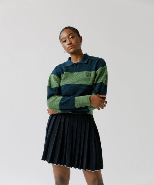 Stripe Collar knit Green (Women)