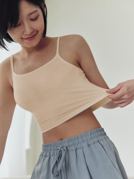 크롭 기장 일체형 캡내장 모달 브라캡 나시탑 스킨 / 그레이