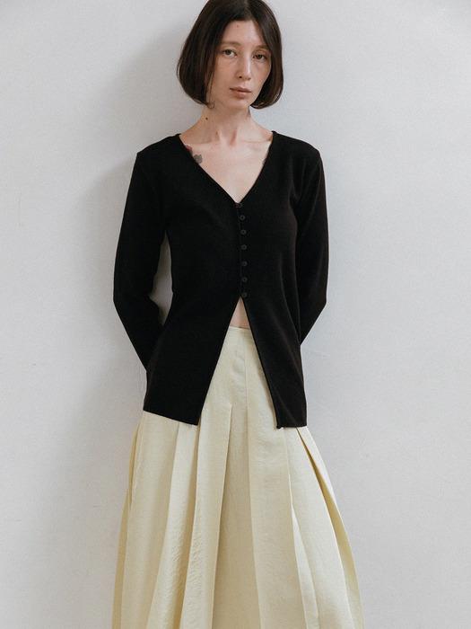V-Neck Button Cardigan_black