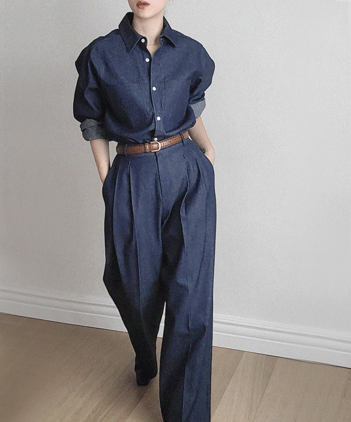 모던 생지 데님 셔츠& 팬츠 셋업