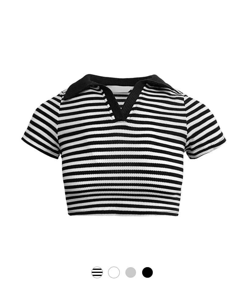 와플 딥 브이 카라 티셔츠