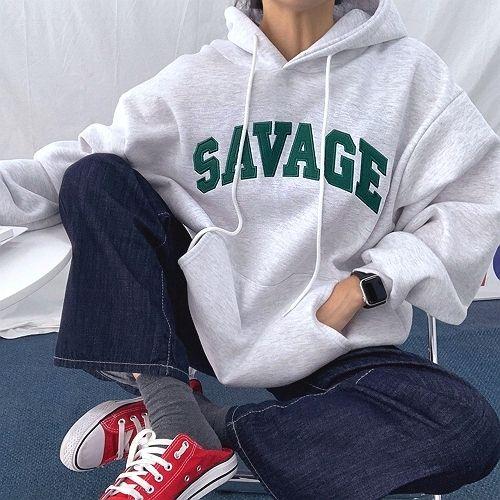 [2시전 당일출고! 기모/일반 선택가능] 넉넉한 핏감! 전컬러 BEST! 심플한 자수 레터링으로 데일리로 찰떡 세비지 후드티 (4color)