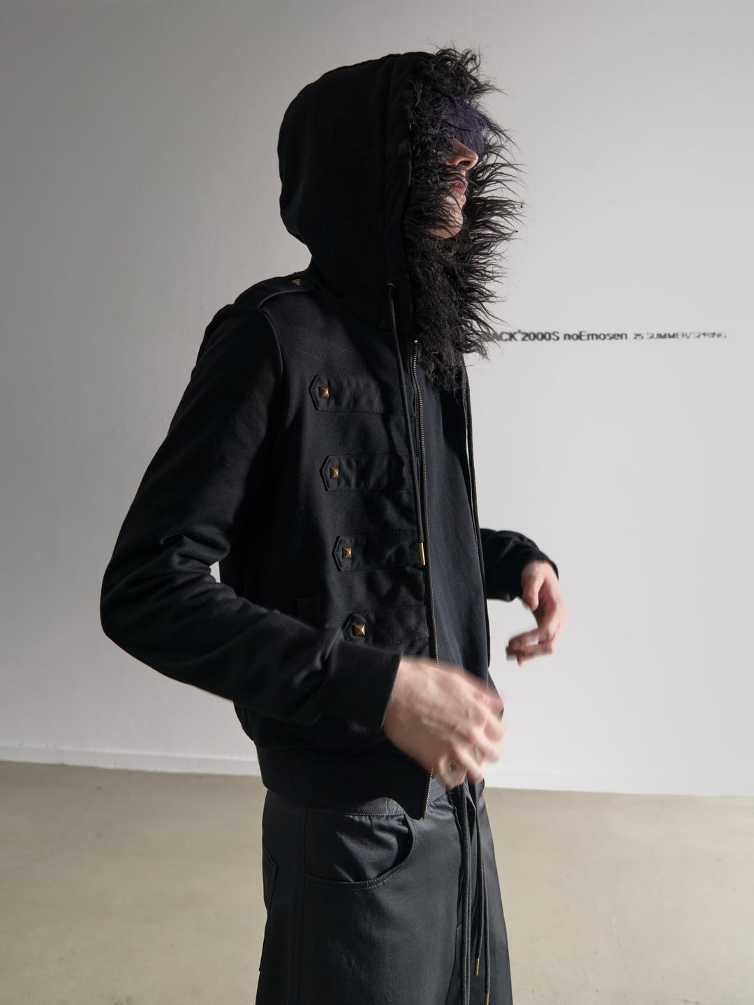 no E mosen Studded Retro Fur Collar Hooded Sweatshirt