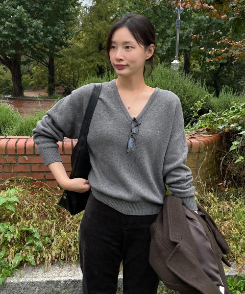 ESSENTIAL WOOL V-NECK KNIT 4COLORS