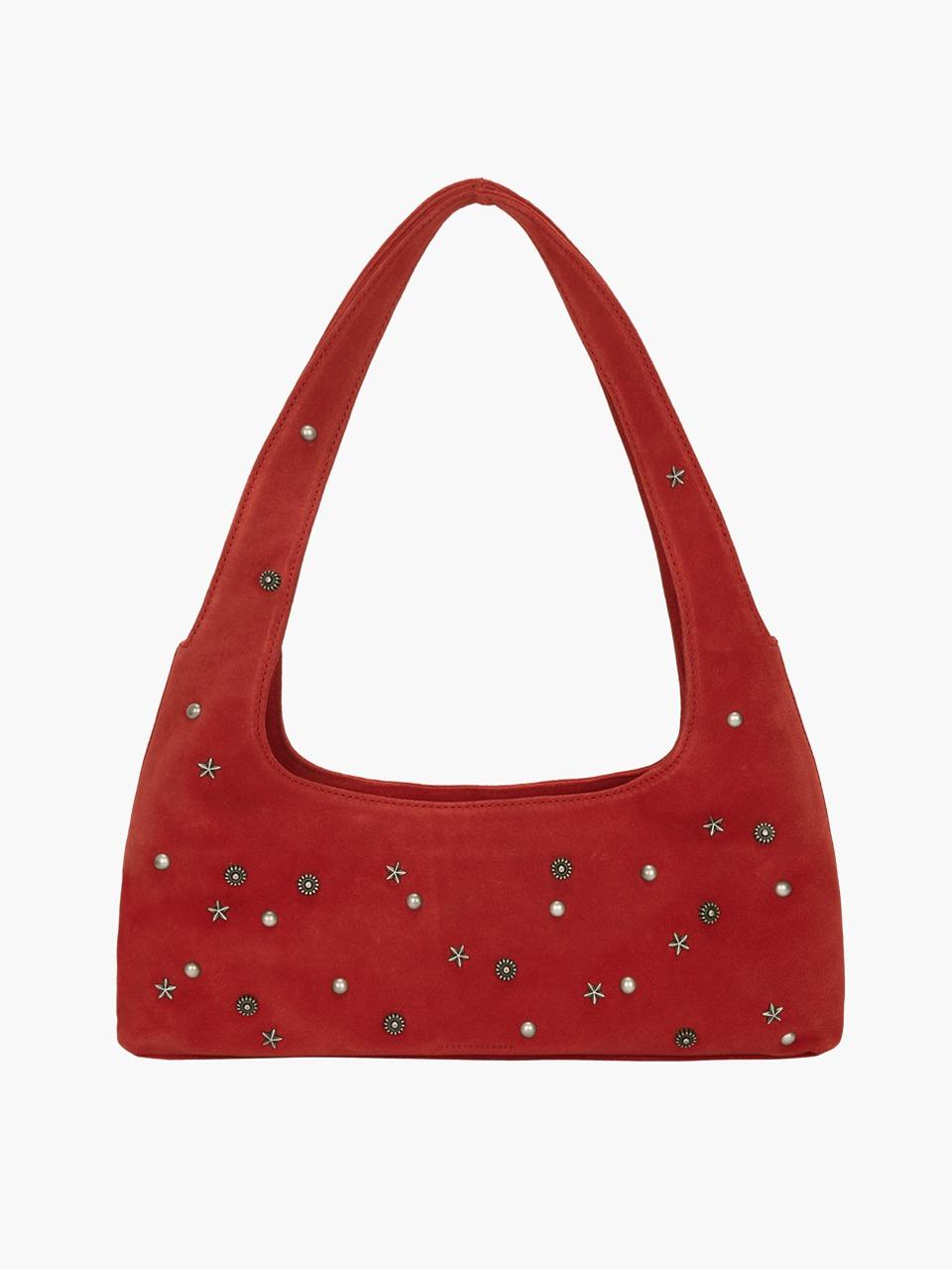 HALTER HOBO_red studded suede