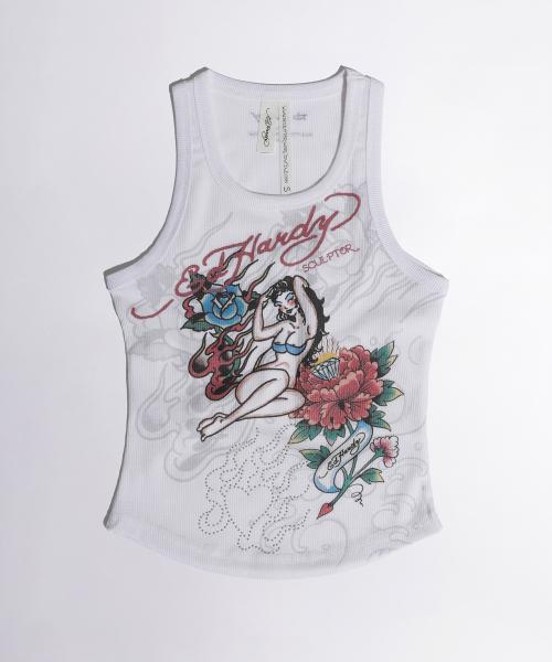 [Sculptor X Ed Hardy] Rib Tank Top White