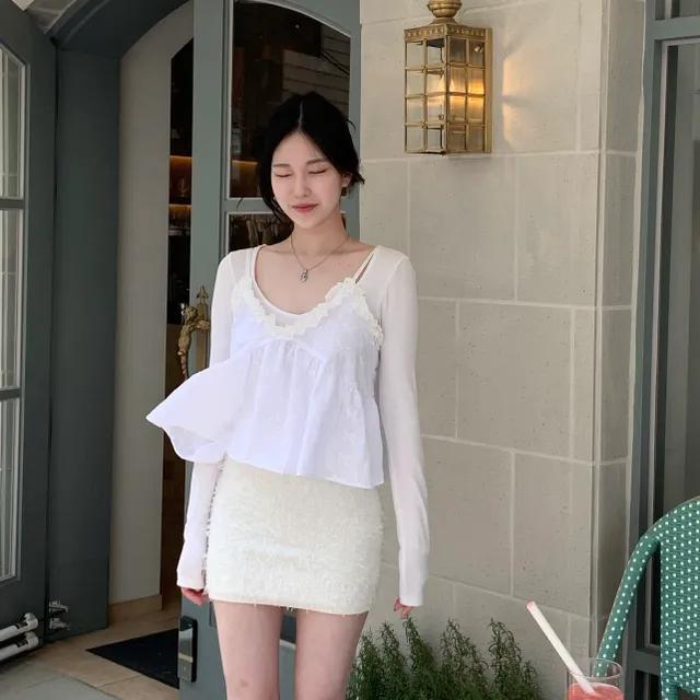 (빠른발송)(고퀄리티)(끈조절가능) 러블리 리본 프릴 뷔스티에 블라우스