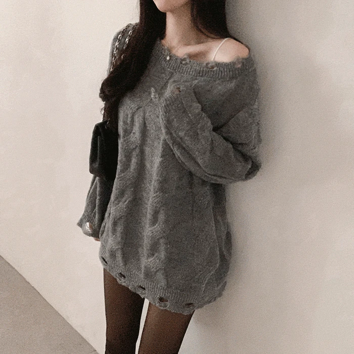 단독❗고퀄리티 펌킨 그런지 루즈핏 데미지 꽈배기 오버핏 니트원피스