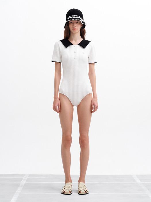 MOUVEMENT COLLAR SWIMSUIT white