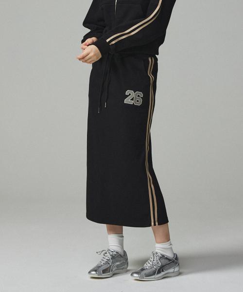 26 스포티 자수 트레이닝 롱스커트 블랙