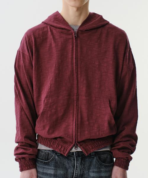 SLUB CROP HOOD ZIP-UP (BURGUNDY)