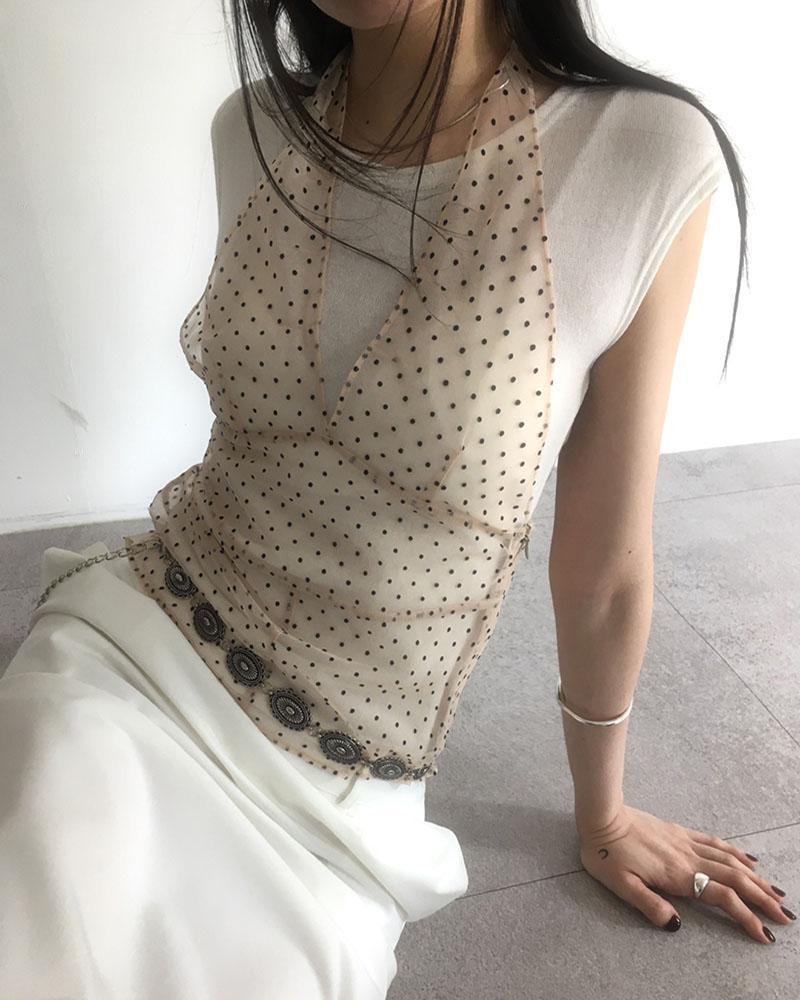 유어즈 Dot Halter Top 도트 시스루 홀터탑