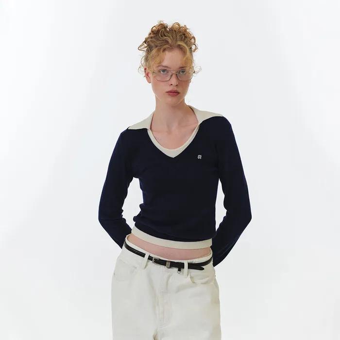DELPHINE U-NECK COLLAR KNIT (NAVY)