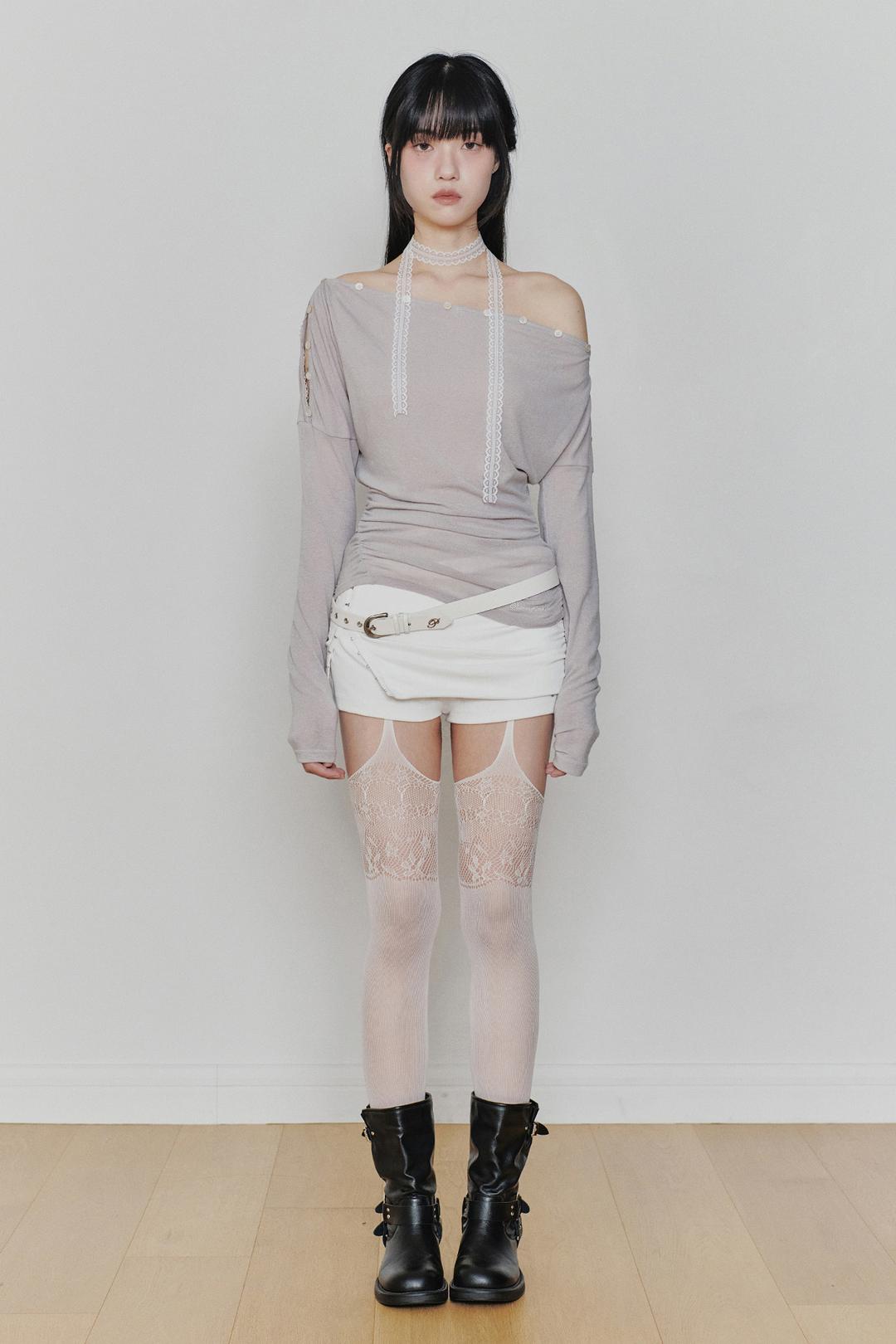 JENNIE BUTTONED TOP (SS ver.) grey beige