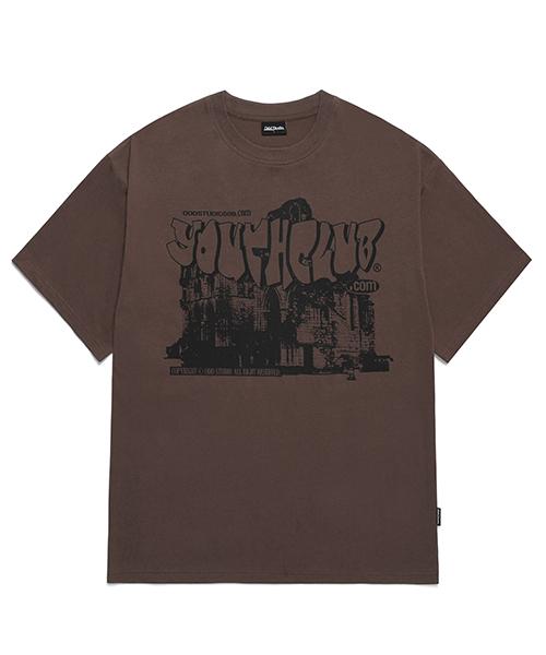 유스클럽 그래픽 오버핏 티셔츠 - BROWN