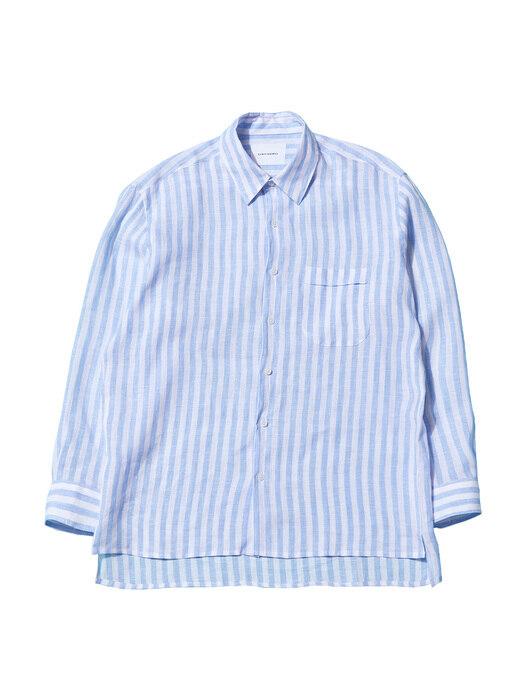 GARMENT- WASHED LINEN SHIRTS (SEMI OVER FIT) - BLUE STRIPE